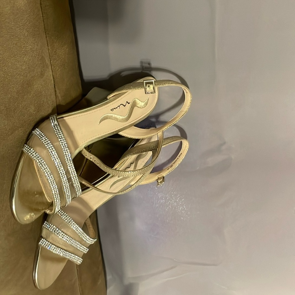 Nina Metallic gold and rhinestone wedge sandals
